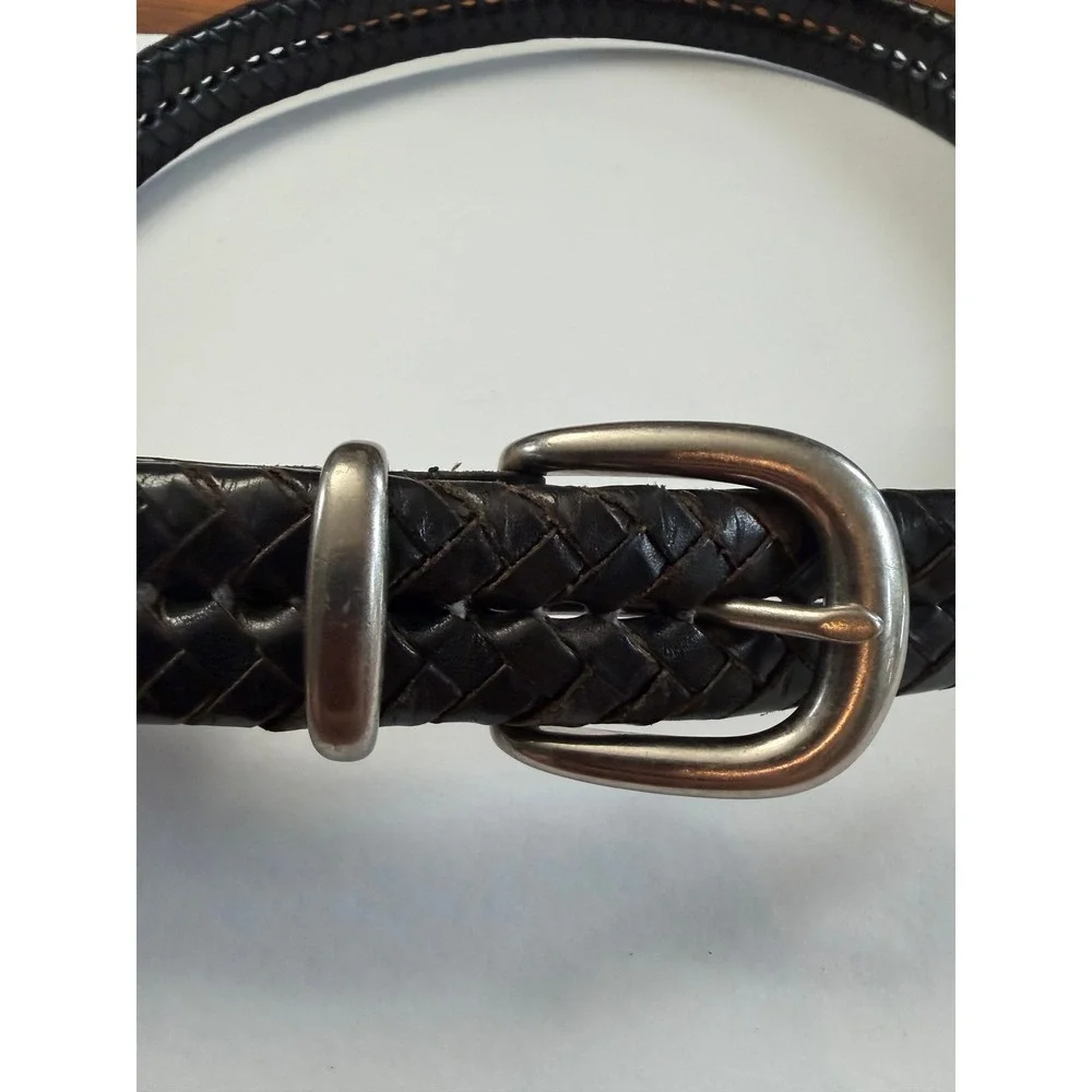 VTG Coach Woven Leather Belt 38 Black Braided Silver Buckle Dress or Casual